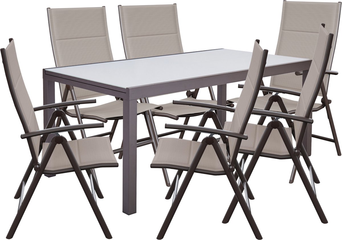 NATERIAL- Tuinmeubelset voor 6 personen - Tuintafel LYRA 180/260x100cm - Uitschuifbare tafel - 4 tuinstoelen - Verstelbaar - Opklapbare fauteuil - Hoge rugleuning - Zitgroep - Balkonmeubelset