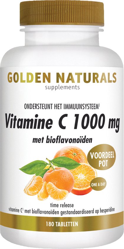 Golden Naturals Vitamine C 1000mg met bioflavonoïden (180 veganistische tabletten)