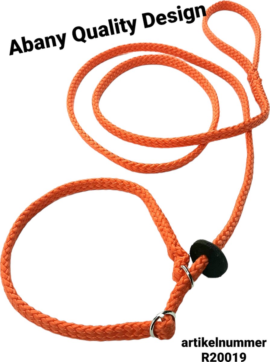 Abany quality design 1.80 mtr oranje - jachtlijn - dubbele stop - retrieverlijn - wandelhoofdstel - lijn leiband met halsband - sliplijn met stop – half slip - puppylijn - vanglijn - mantrailing - - 1R19019