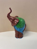 Éléphant décoratif à paillettes - marron + multicolore - hauteur 23 cm x 13 x 7 cm - polyrésine - Accessoires de maison