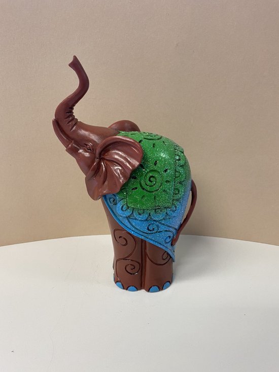 Decoratieve olifant met glitters - bruin+meerkleurig - hoogte 23 cm x 13 x 7 cm - polyresin - Woonaccessoires