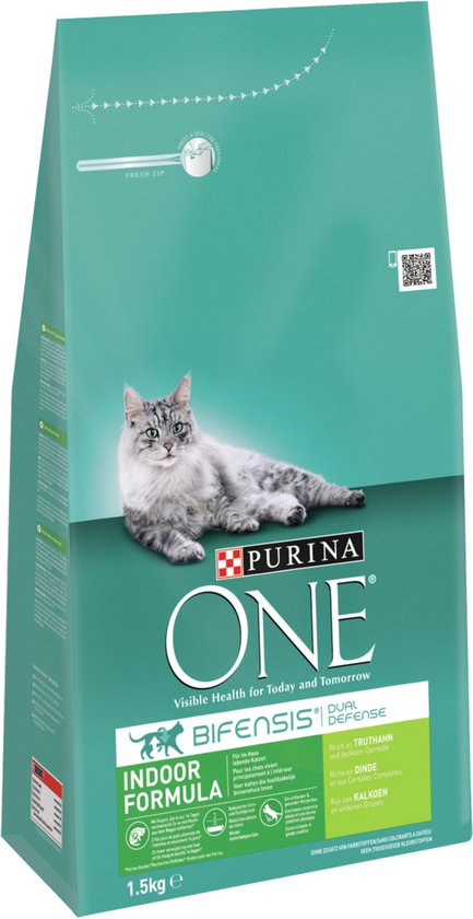 PURINA® ONE Indoor Rijk aan Kalkoen & Volkoren Granen brokjes 1,5 kg