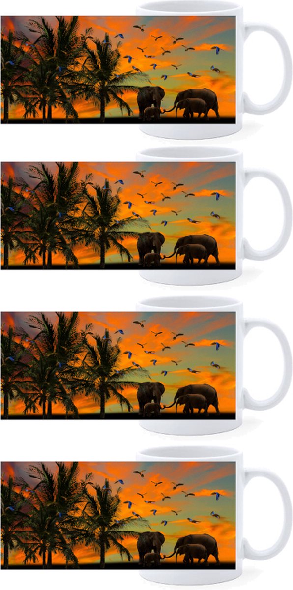 Beker - Olifant Savannah Sunset - set van 4