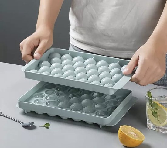 Repus - ijsblokjes bal - ijsbol - Ronde ijsblokjesvorm met deksel - 33 Ice cubes - BPA-vrij - 1 Set - Mint Groen