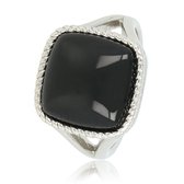 My Bendel - Zegelring zilverkleurig met zwarte Onyx edelsteen - Ring zilverkleurig met Onyx edelsteen - Met luxe cadeauverpakking