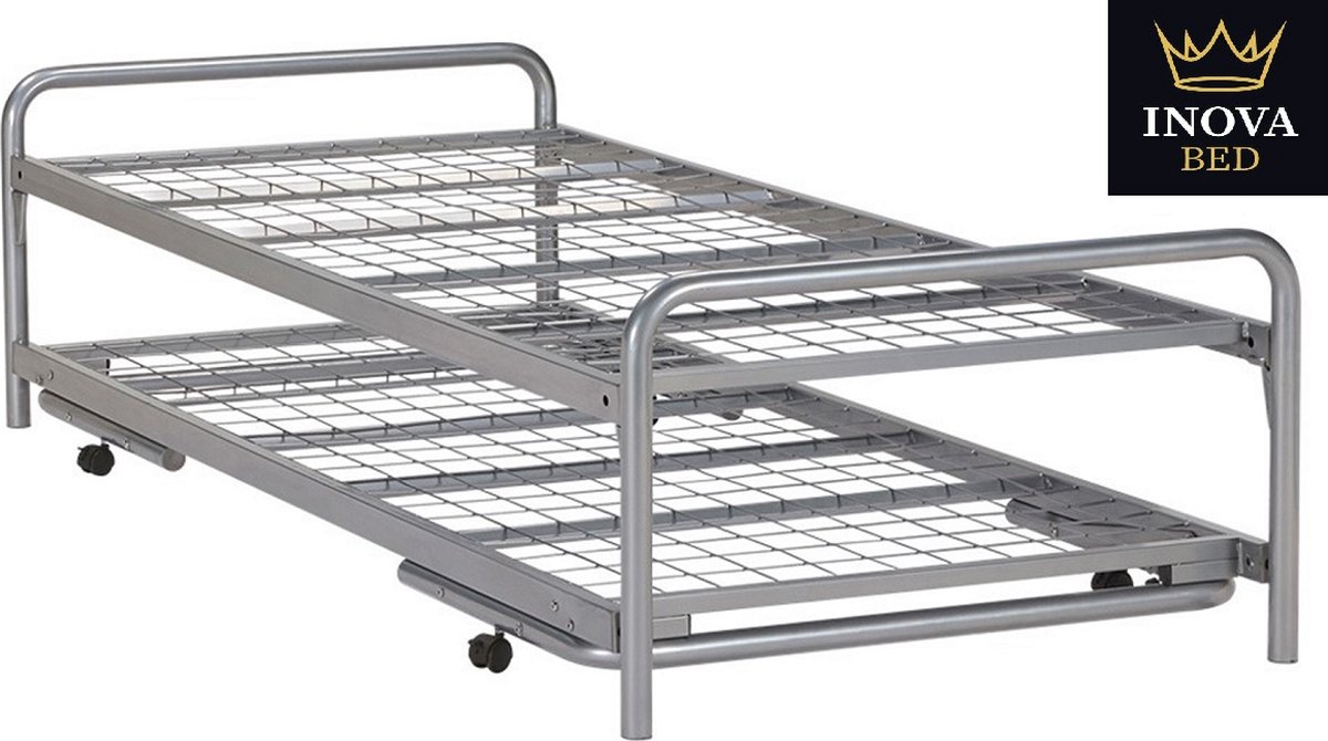 INOVABED Dubbel Divan - onderschuifbed met Raster bodem - 80x190 zilver