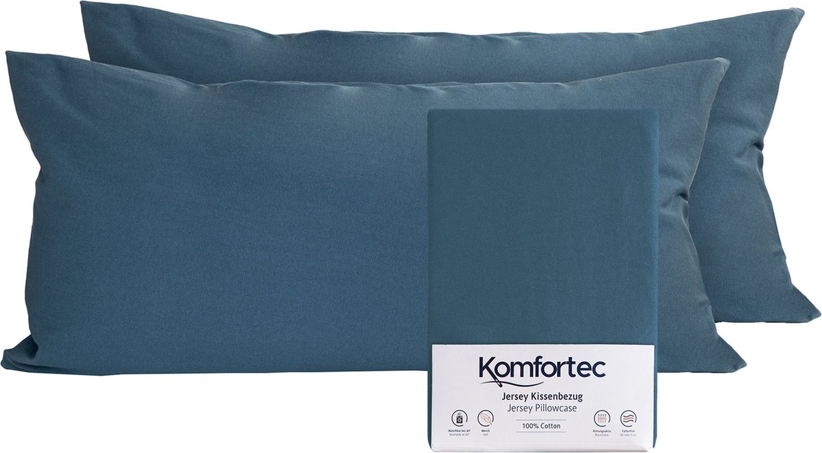 Komfortec Set van 2 Premium Jersey Kussenslopen 40x80 cm - Superzachte Kussenhoes – 100% Katoen – 150 g/m² - Petroleumblauw