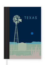 Notitieboek - Schrijfboek - Windmolen - Texas - USA - Illustratie - Amerika - Notitieboekje klein - A5 formaat - Schrijfblok