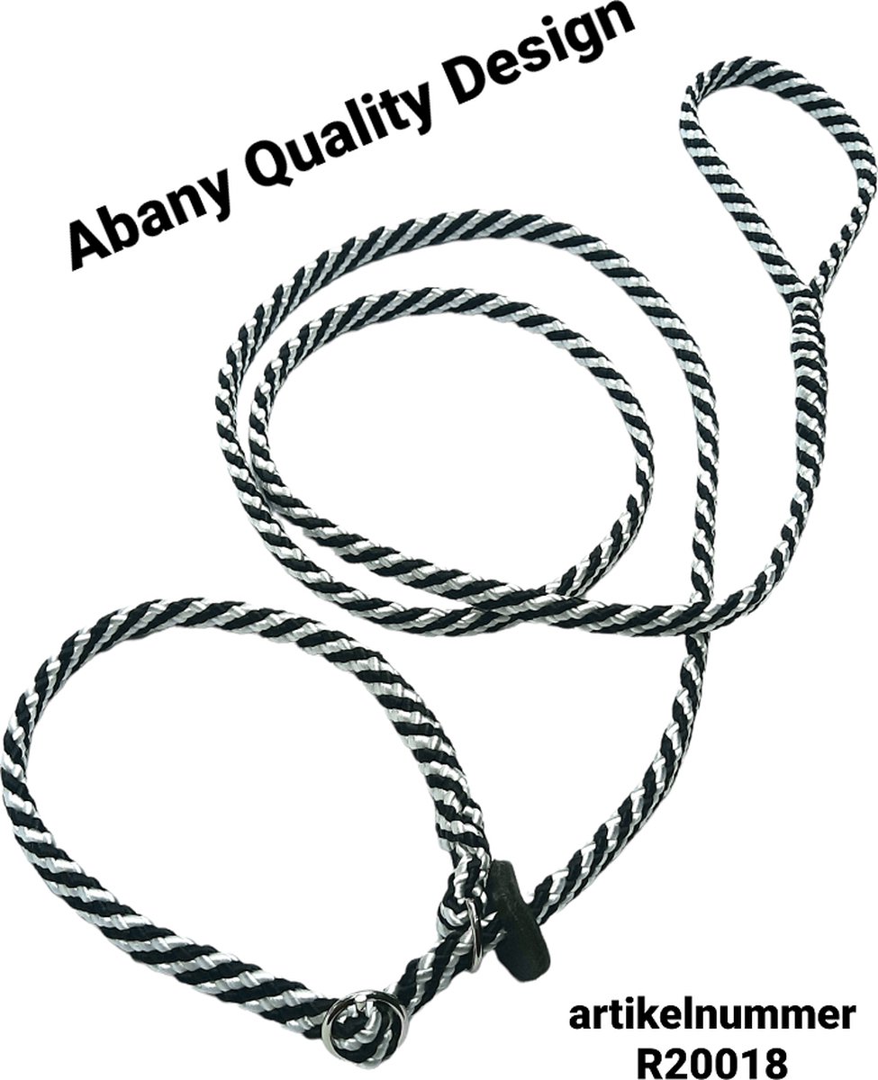 Abany quality design - 1.80 mtr zwart wit - jachtlijn - dubbele stop - retrieverlijn - wandelhoofdstel - lijn leiband met halsband - sliplijn met stop – half slip - puppylijn - vanglijn - mantrailing - - 1R20018