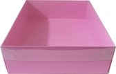 Zuurstokroze sweetsbox met transparant deksel - 25 x 20 x 7 cm (50 stuks)