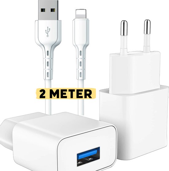 iPhone Adapter + iPhone Oplader Kabel 2 Meter - Geschikt voor iPhone 7/8/SE/SE2/SE3  en... | bol.com