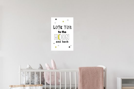 Sticker Muursticker Citations d'amour - cadeau pour partenaire - Love you to the moon and back white - 20x30 cm - film autocollant - sticker mural repositionnable