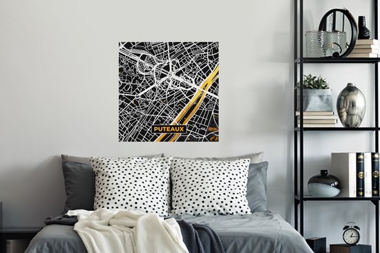 Muurstickers - Sticker Folie - Plattegrond – Puteaux – Stadskaart – Kaart – Frankrijk - 80x80 cm - Plakfolie - Muurstickers Kinderkamer - Zelfklevend Behang - Zelfklevend behangpapier - Stickerfolie