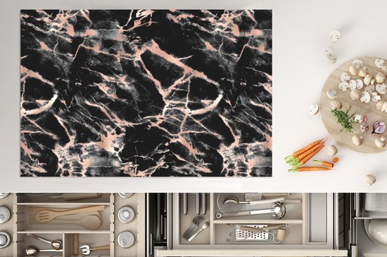 KitchenYeah® Protection induction 78x52 cm - Or rose - Imprimé marbre - Motifs - Zwart - Accessoires de plaque de cuisson - Plaque de recouvrement pour table de cuisson - Protection induction - Tapis induction - Tapis plaque induction