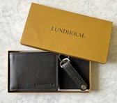 Lundholm leren portemonnee heren RFID en bieropener sleutelhanger echt leer kerstpakket kerstcadeau mannen kerst kado man - matchende set in luxe giftbox - cadeau voor man flesopener mannen cadeautjes geschenkset