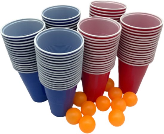 Afbeelding van het spel Kyto Games - Beer pong drankspel - 100 herbruikbare rode en blauwe bekers (475ml) - incl. 10 balletjes