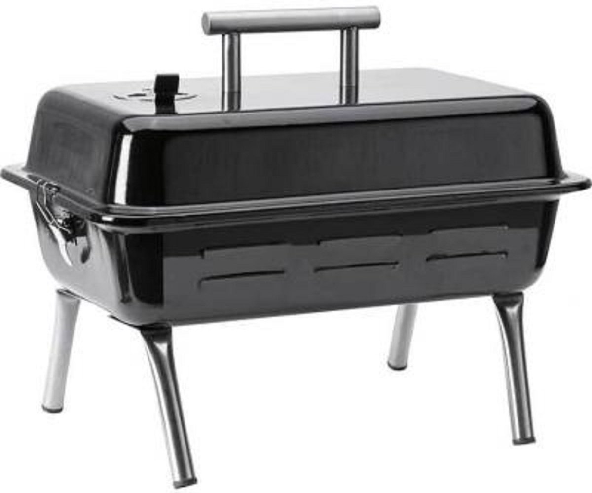Lokkii draagbare tafel BBQ - Zwart - Geemailleerd Staal - Geschikt voor Houtskool en Briketten - Handig Meeneemformaat - Barbecue
