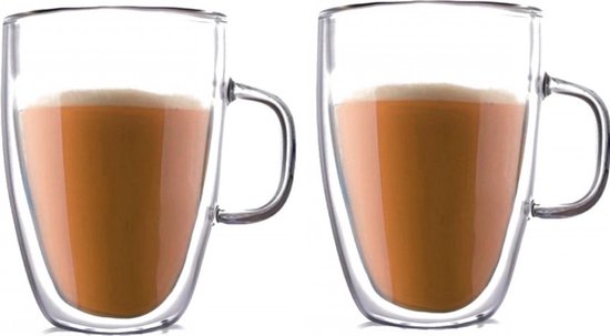 Dubbelwandige glazen met Oor/Handvat – Dubbelwandig Theeglas 350ml – Thermische Glazen – Koffieglazen – Glazen voor Thee, Koffie en Cappuccino – Set van 2