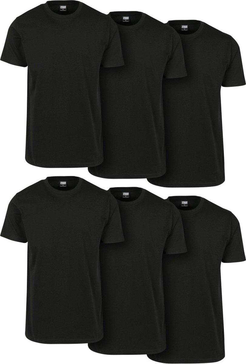 Urban Classics Basic Tee 6-Pack Heren T-shirt – 3XL Zwart