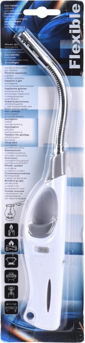 Goedkoopste 1x Flexibele gas/bbq/keuken aanstekers navulbaar - wit/grijs - 27 cm - Kinderslot - Flexibele hals