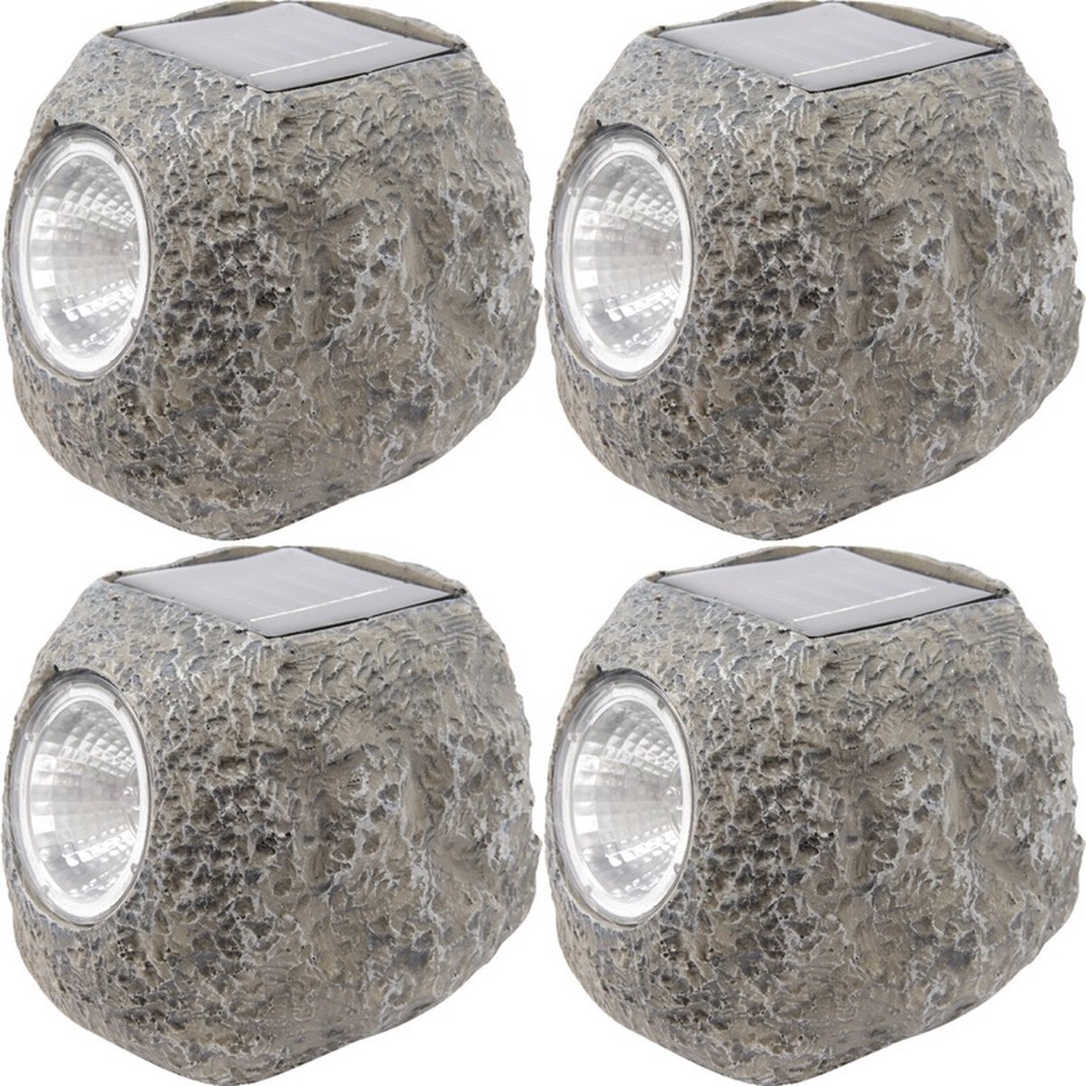 Lumineo Buiten spot solar verlichting - 4x - steen - LED - 10 x 12 cm
