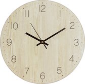 QUVIO Horloge Murale - Klok - Horloge Murale - Horloge de Cuisine - Horloge Silencieuse - Horloge Murale avec Chiffres - Bois - Diamètre 30 cm - Marron Clair