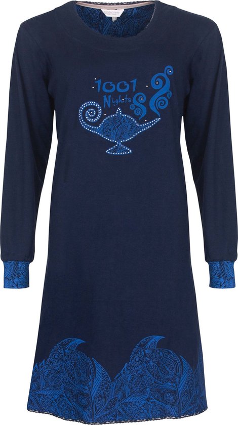Tenderness Dames Nachthemd - Lange Mouwen - Donker Blauw - Maat M