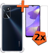 Hoesje Geschikt voor OPPO A16 Hoesje Shock Proof Cover Case Shockproof Met 2x Screenprotector - Hoes Geschikt voor OPPO A16 Hoes Siliconen Back Case - Transparant