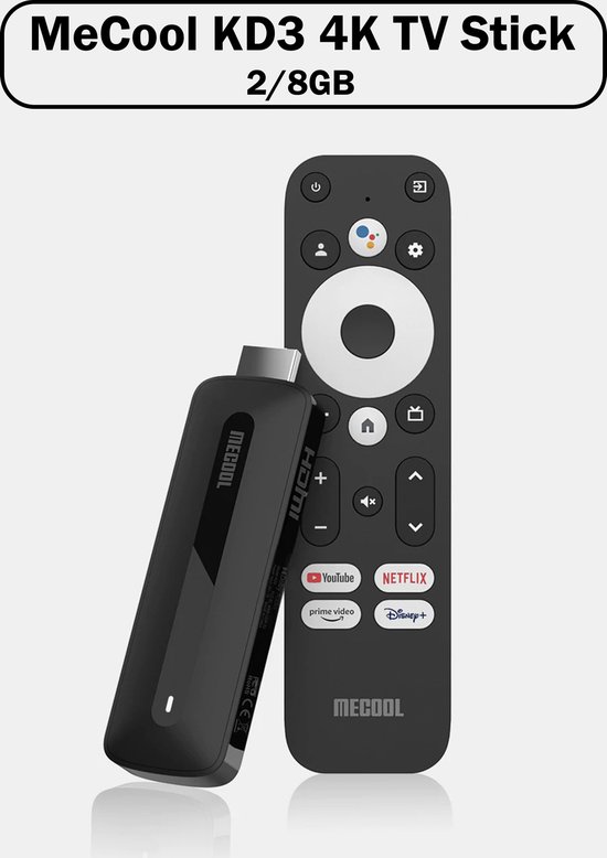 Clé TV MeCool KD3 4K Android 11 - Netflix, Viaplay, Disney+, Videoland,   Prime