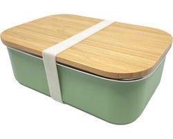 foto van Smikkels - RVS Lunchbox kinderen - Broodtrommel school - 900ml - Duurzaam - Groen - Brooddoos