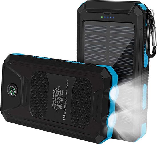 Waterdichte zonne-energiebank met dubbele USB - 10000mAh - oranje / zwart Waterdichte zonne-energiebank met dubbele USB - 10000mAh - oranje / zwart