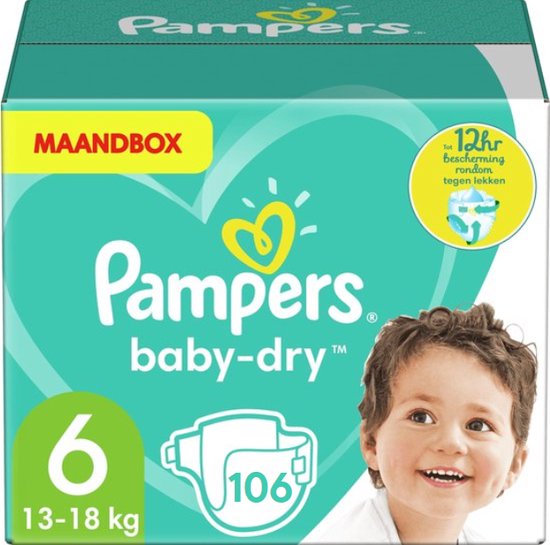 totaal herhaling Verborgen Pampers Baby Dry Maat 6 - 106 Luiers Maandbox | bol.com