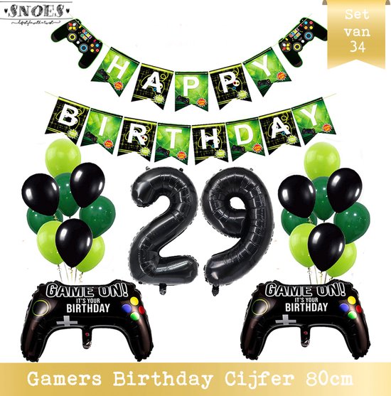 Cijfer Ballon 29 - Game Gamers Birthday Mega Ballon Pakket  - Nummer ballon - DIY Slinger Happy Birthday - Playstation Verjaardag - Game verjaardag - 80 cm nummer ballon - Gamers Verjaardag 29 Jaar - Computer Spel Verjaardag