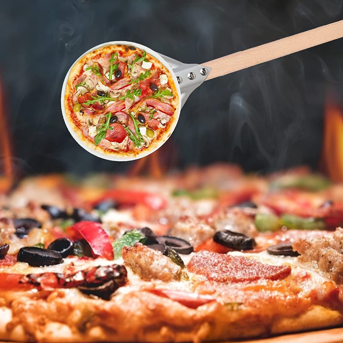 Pelle à pizza en acier inoxydable Hendi avec poignée coulissante - Perforée  - Ronde
