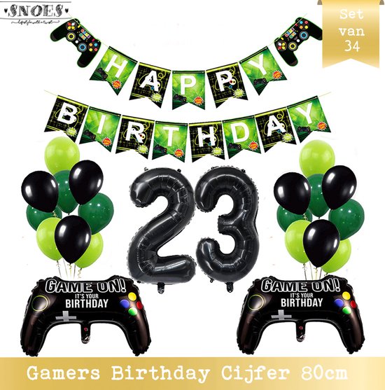 Cijfer Ballon 23 - Game Gamers Birthday Mega Ballon Pakket  - Nummer ballon - DIY Slinger Happy Birthday - Playstation Verjaardag - Game verjaardag - 80 cm nummer ballon - Gamers Verjaardag 23 Jaar - Computer Spel Verjaardag