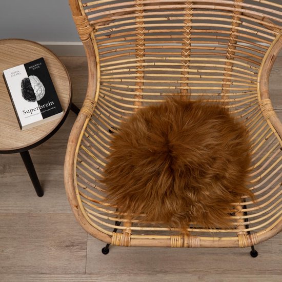 WOOOL® Schapenvacht Stoelkussen - IJslands Rood Bruin (38cm) - Zitkussen - 100% Echt - Chairpad ROND