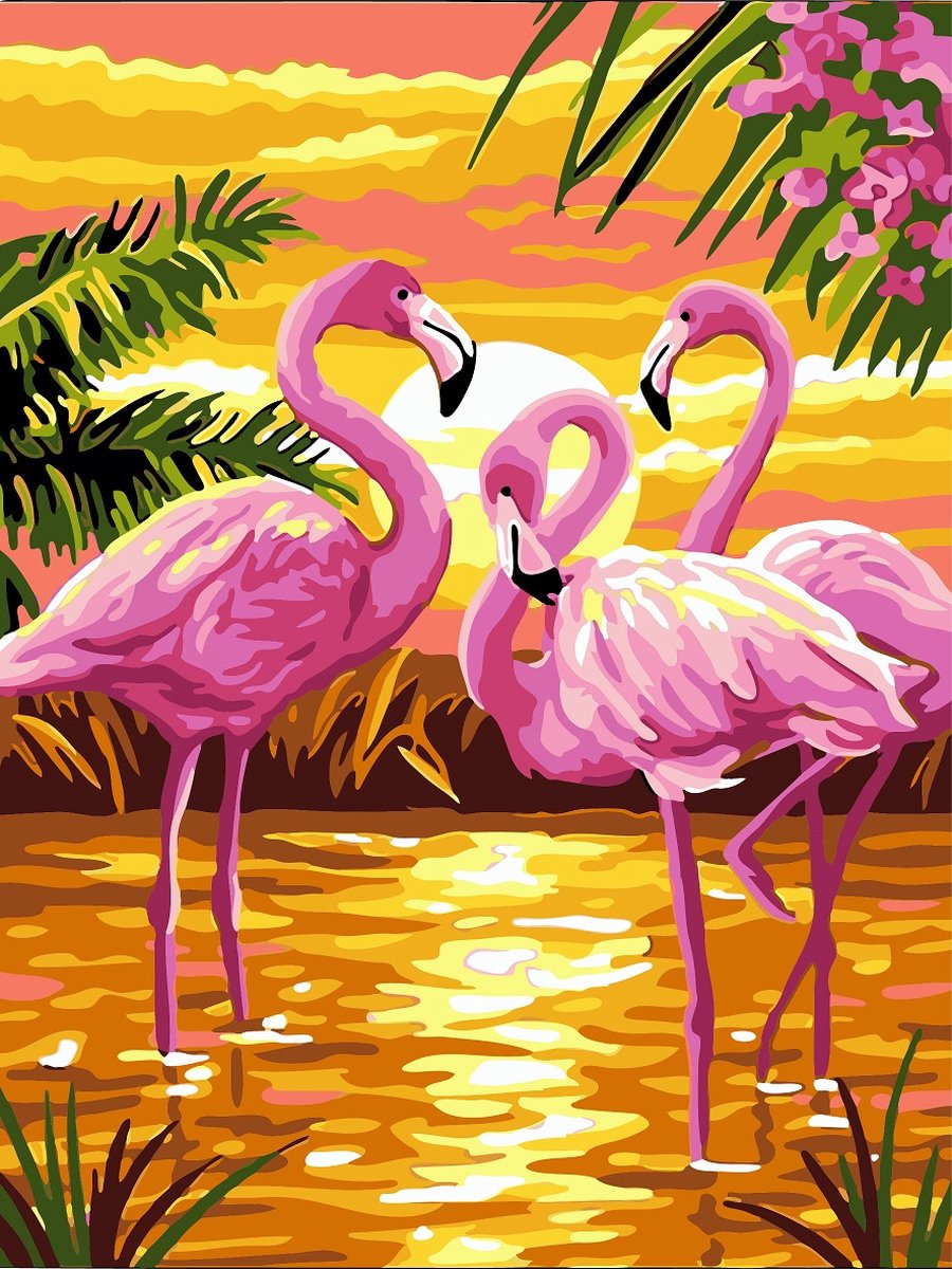 Schilderen op nummer Flamingo's 40x50 met frame