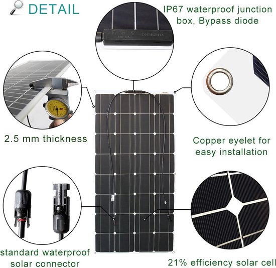 Flexibel Zonnepaneel - Compleet Pakket - 200W Solar Energy System - Buigbaar - UltraDun 3MM - Lichtgewicht - Zonnepaneel Camper van Flex — afbeelding 4