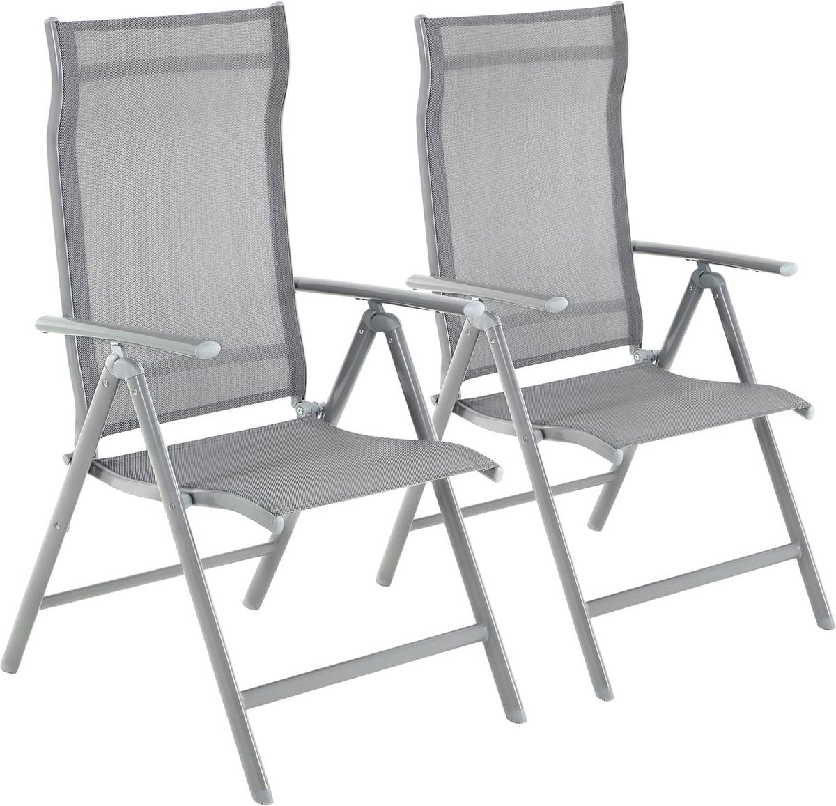 The Mash - Tuinstoelen, set van 2, klapstoelen, buitenstoelen met robuust aluminium frame, rugleuning in 8 standen verstelbaar, belastbaar tot 150 kg, grijs