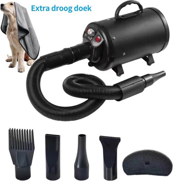Edward&DeVries Professionele Hondenföhn met 4 Opzetstukken – Waterblazer voor Honden – Stil Design – krachtig + Extra Filter - Zwart