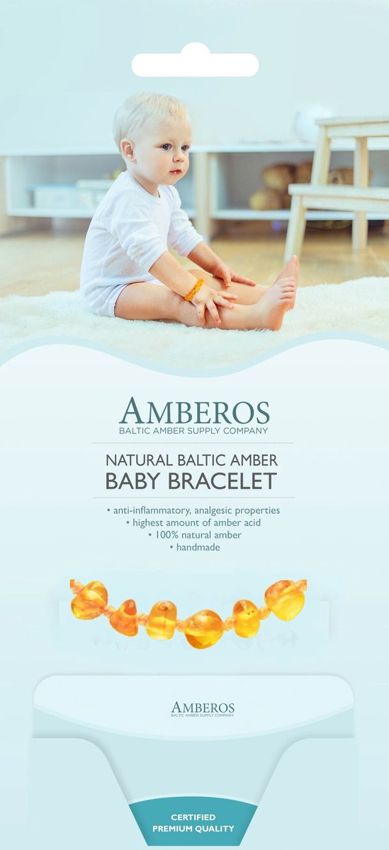 Amberos Barnsteen Armband Baby - Originele Baltische Barnsteen - Enkelbandje - Barnsteen Armband Kind - Kraamcadeau - Baby cadeau - 14 cm - Honey van Amber — afbeelding 4