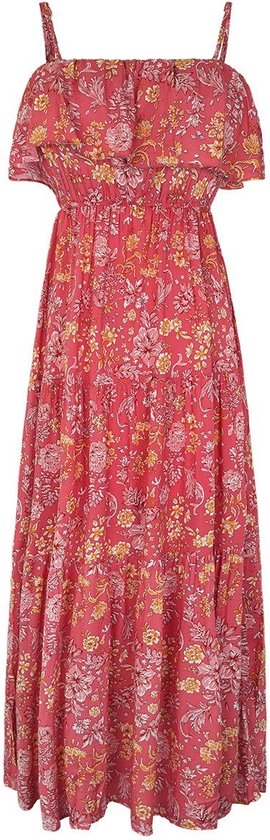 Maxi jurk rood/roze bloemenprint