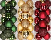 42x stuks kleine kunststof kerstballen goud, bordeaux rood en dennengroen 3 cm - Kerstversiering