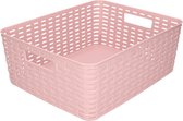 Set van 5x stuks opbergboxen/opbergmandjes rotan oud roze kunststof met inhoud 12 en 18 liter