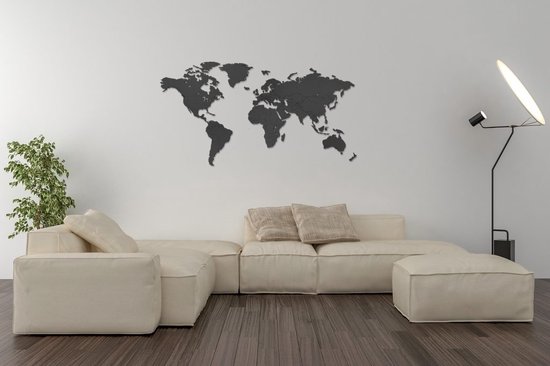 Wereldkaart en Bois BUDGET Zwart - Décoration Décoration murale - 140 x 75 CM - Décoration murale - Design