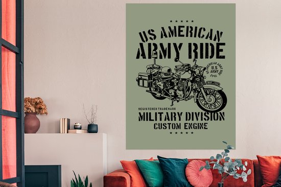 Affiche Mancave - Moto - Armée - Vintage - 120x180 cm XXL