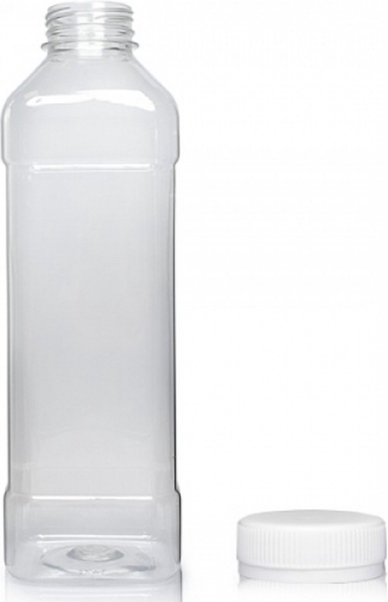 20 vierkante PET flessen met dop, 1000 ml