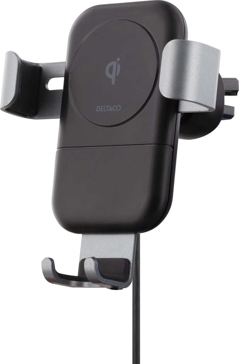DELTACO QI-1030 Smartphonehouder met Qi draadloos opladen voor in auto 10W snelladen - Ventilatierooster - Oververhittingsbeveiliging