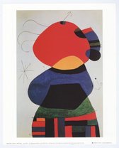 Mini kunstposter - Woman with Three Hairs Surrounded by Birds in the Night - Joan Mirò - 24x30 cm