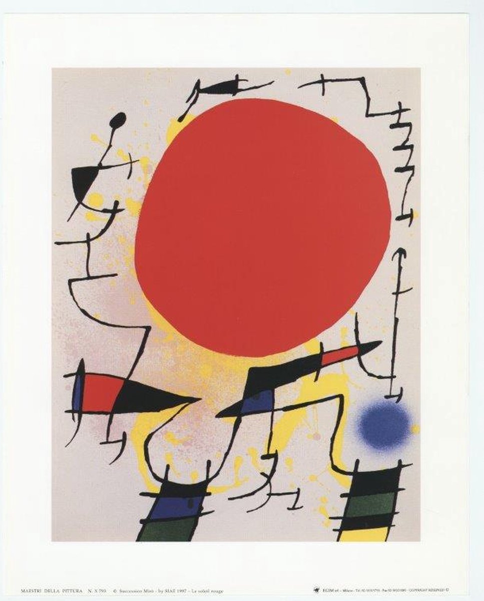 Catch Projecten Mini kunstposter - Rode zon - Joan Mirò - 24x30 cm Multicolor